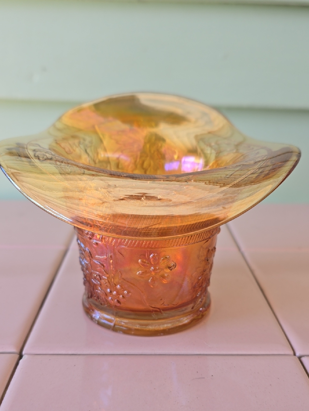 Iridescent Orange Carnival Glass Decorative Bowl